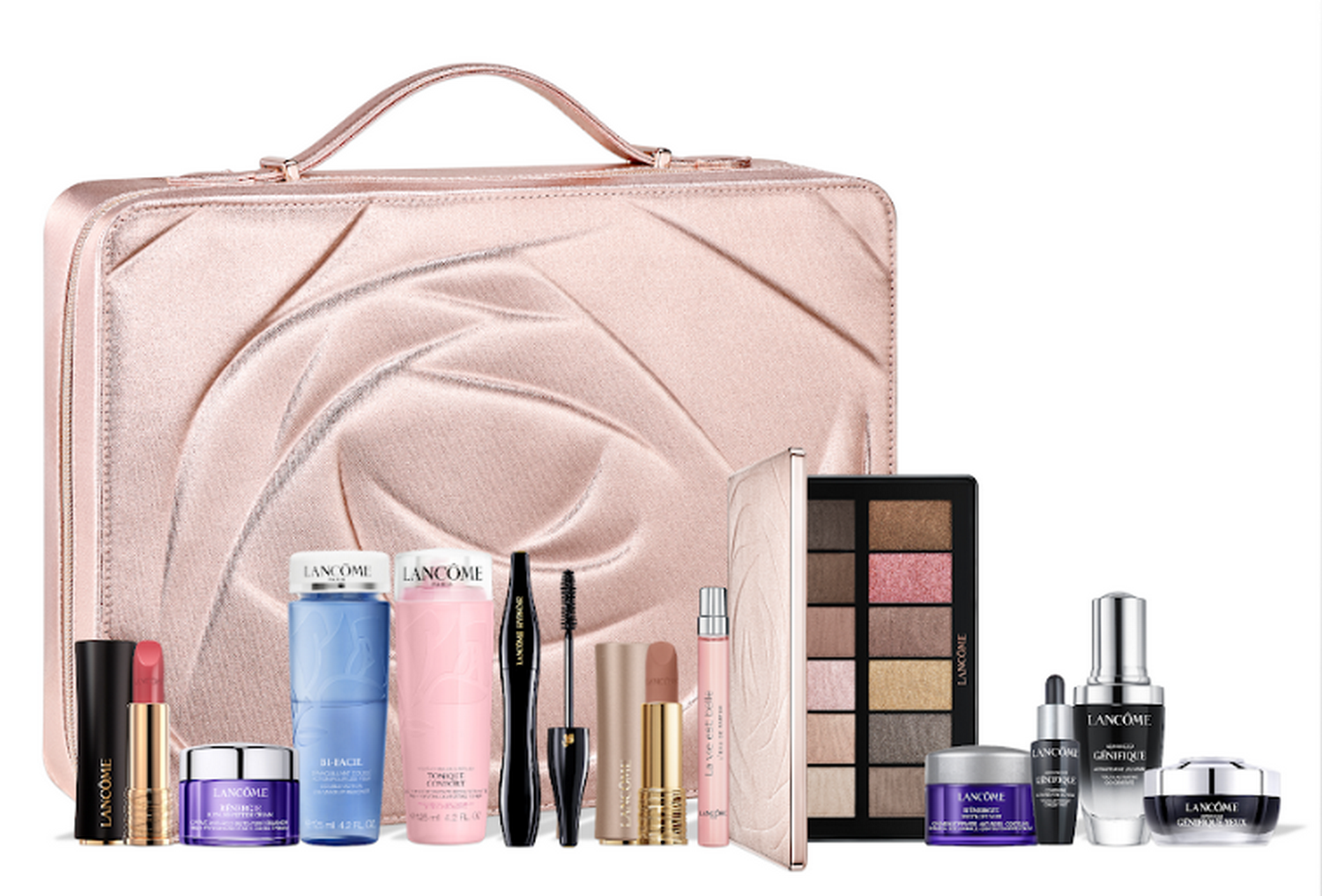 NEW 2023 Lancome Beach Essentials Gift Set 6pc Skincare Makeup Crochet on sale Bag, $116