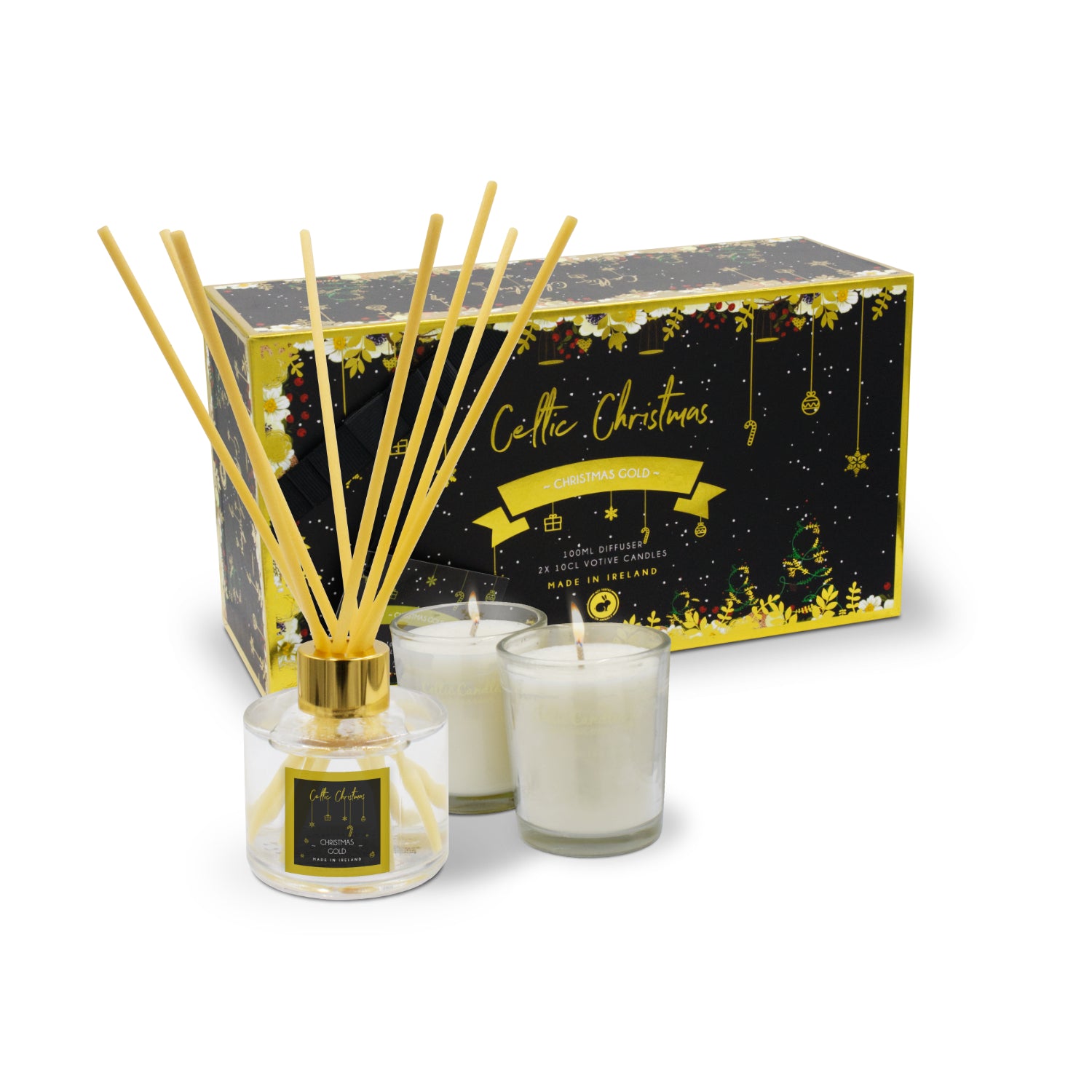 CELTIC CANDLES BAKED APPLE GOLD DIFFUSER + MINI VOTIVES SET 