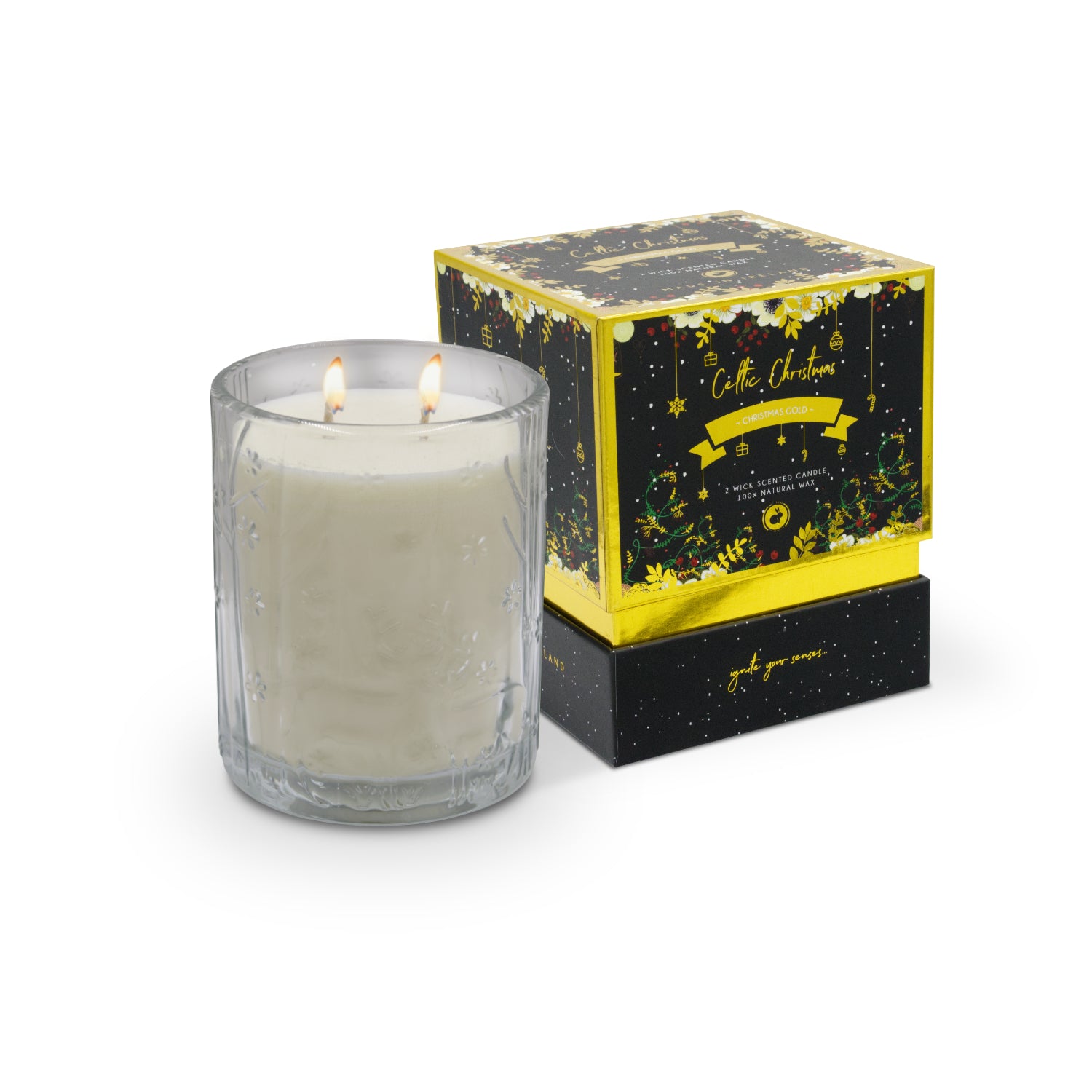 Celtic Candles Christmas Gold Double Wick