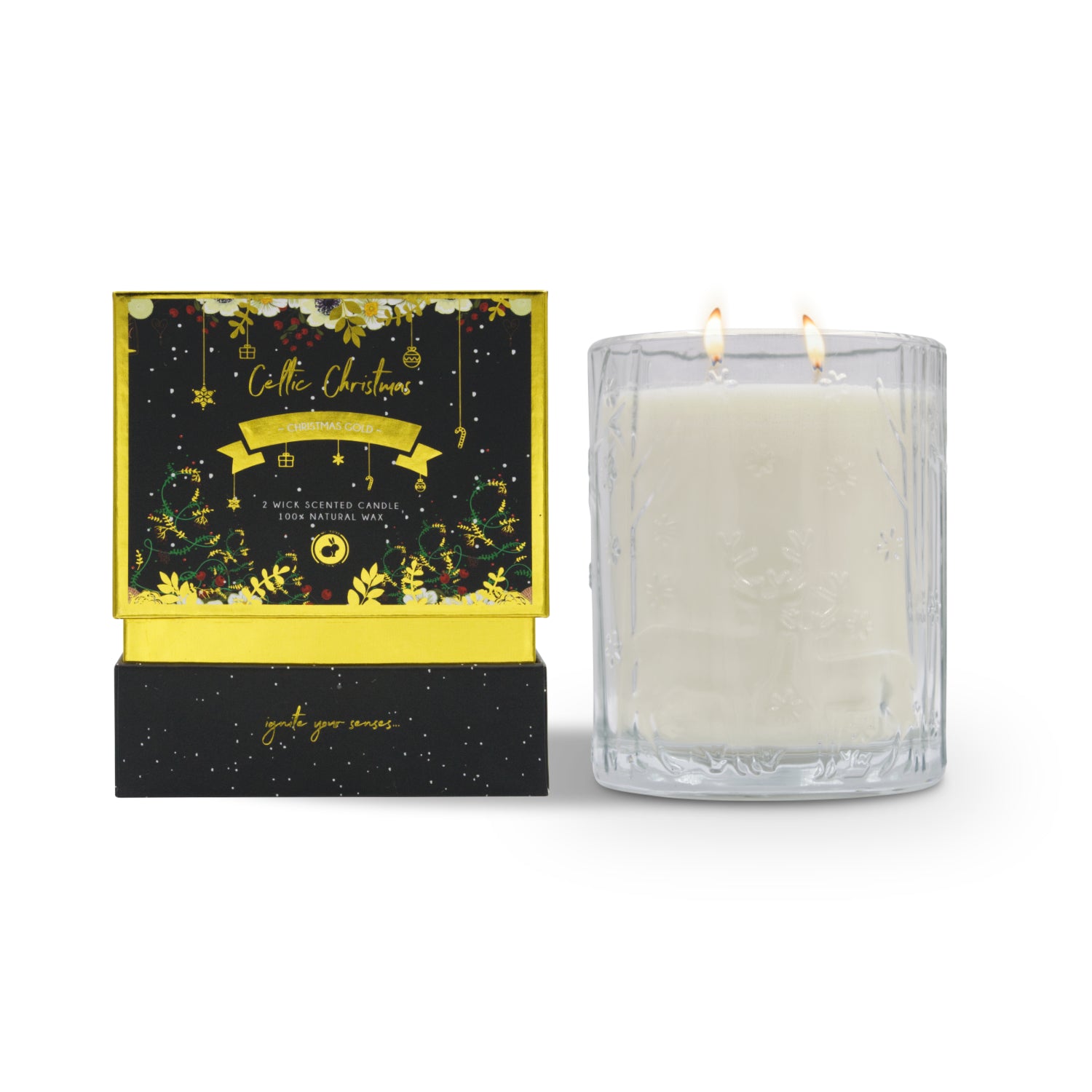 Celtic Candles Christmas Gold Double Wick