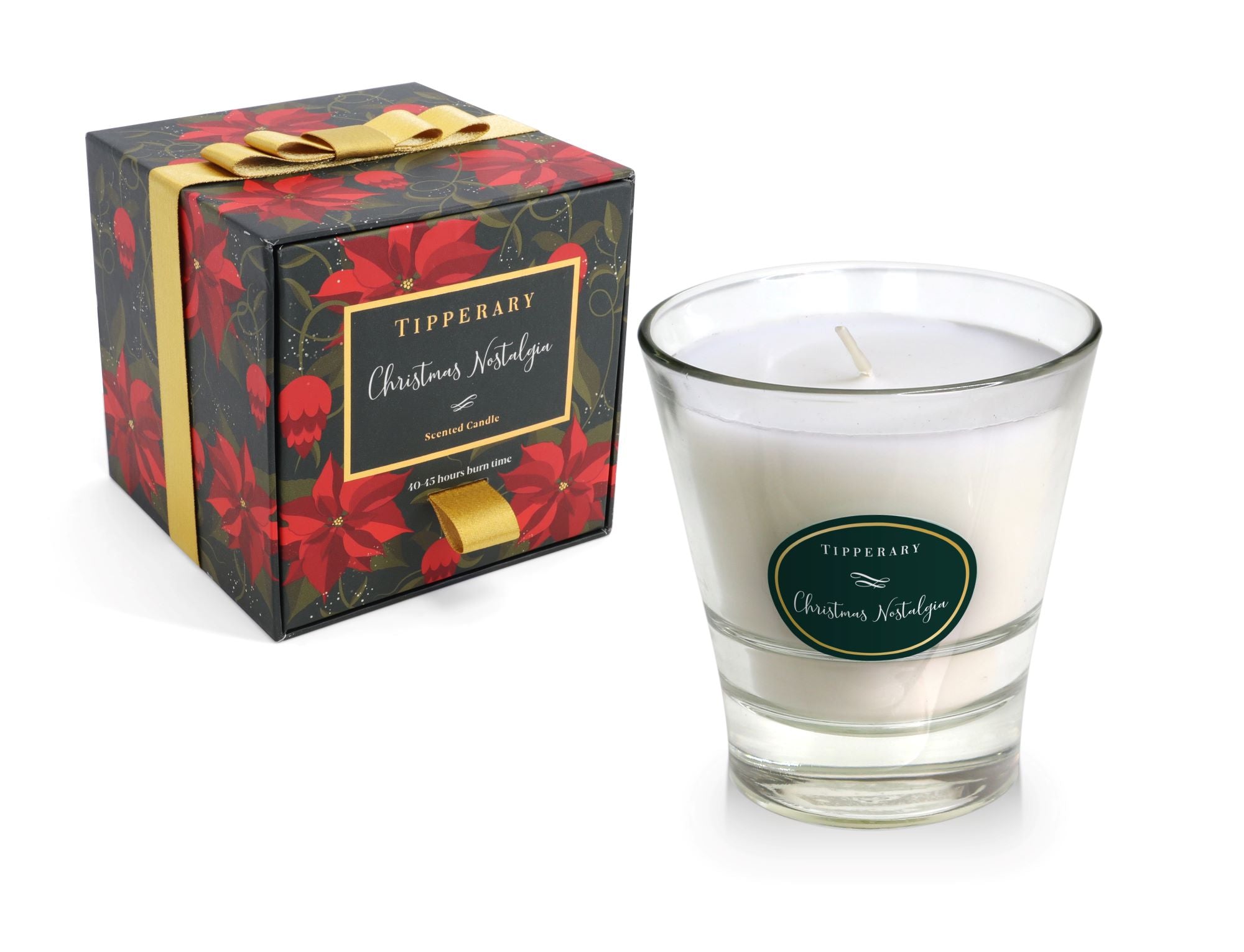 Tipperary Crystal Poinsettia Tumbler Candle - Christmas Nostalgia 