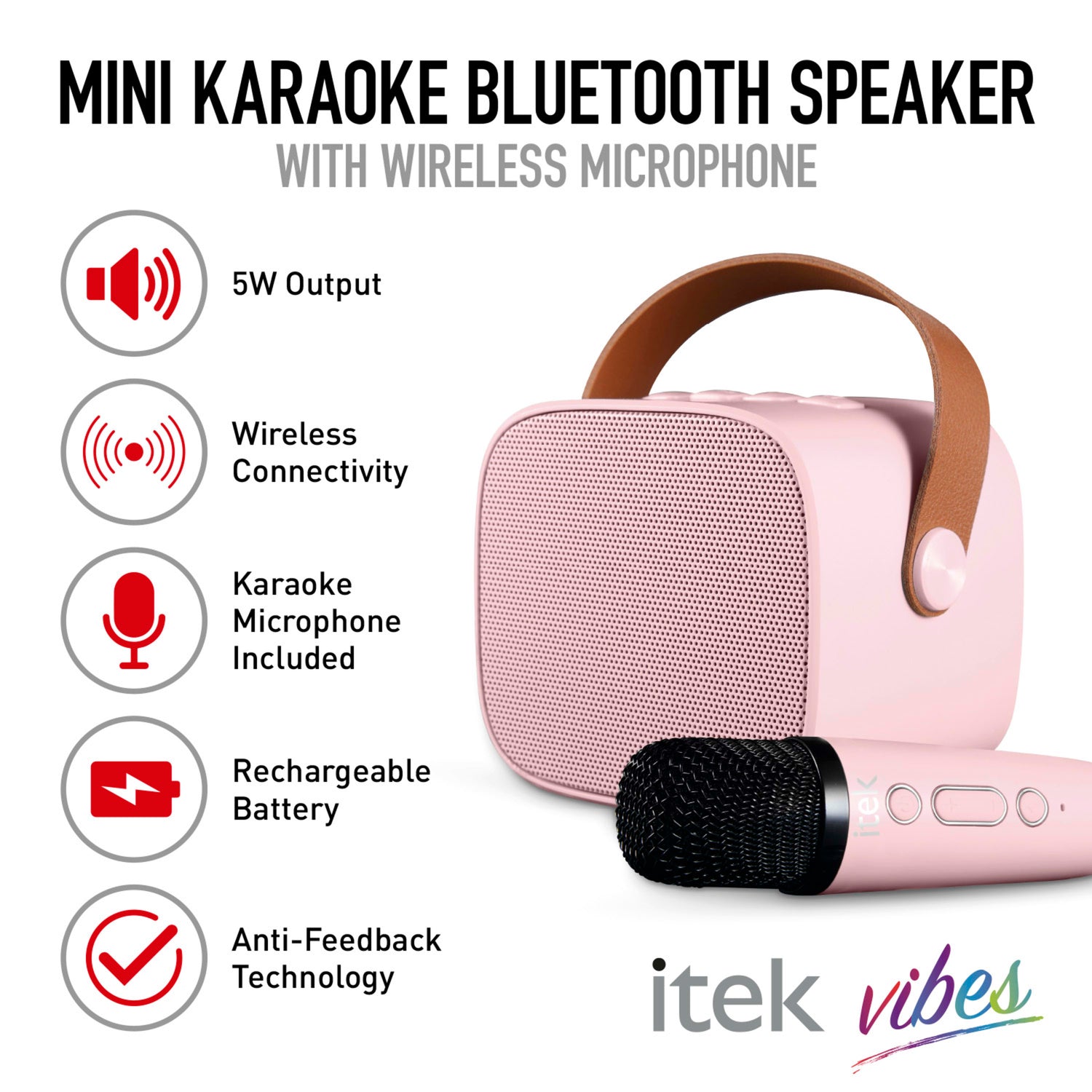 Itek 5W Bluetooth Speaker With Wireless Mic Pink