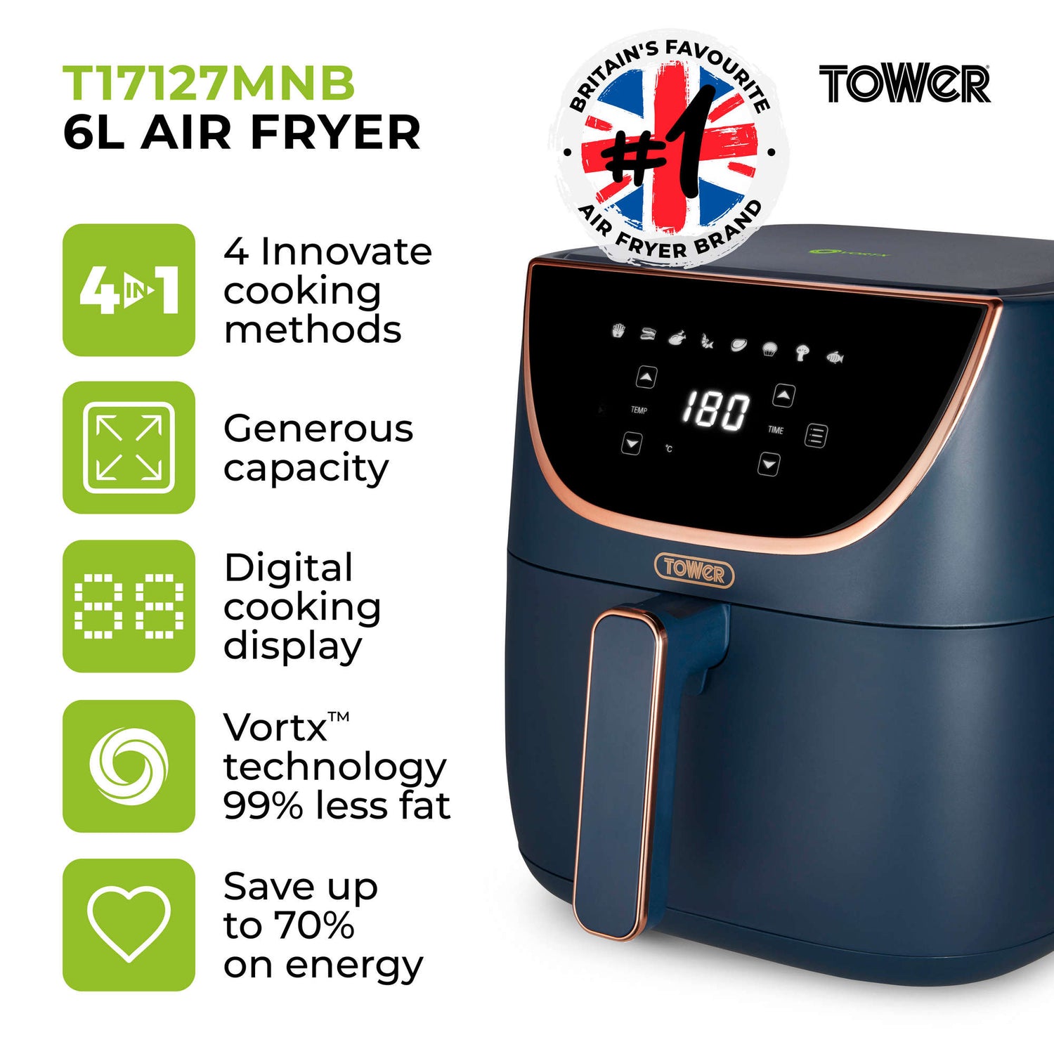 Tower T17062 Vortx 3 Litre Manual Air Fryer – Tylers Gas & Electrical