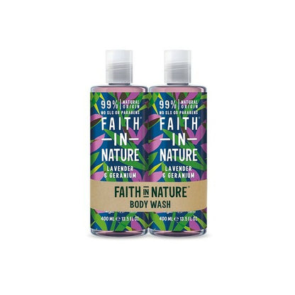 Faith In Nature Lavender &amp; Geranium Body Wash 400ml Twin Pack